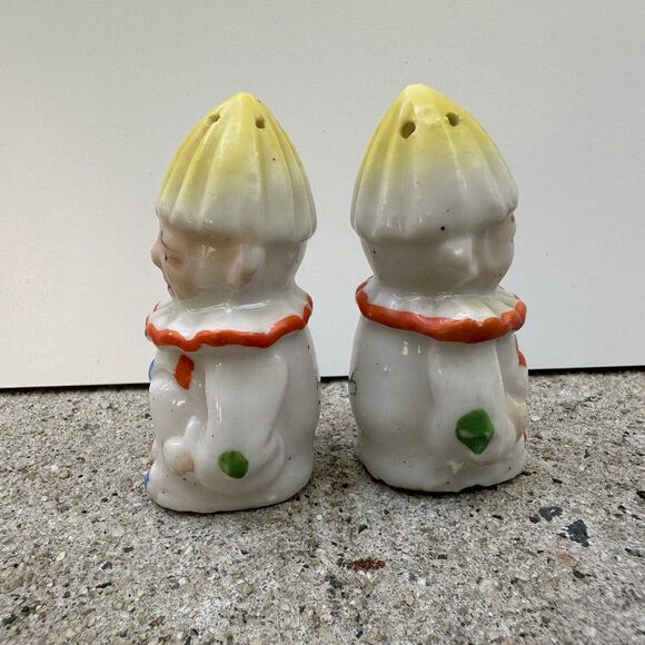 Vintage Sad Circus Clown Ceramic Salt Pepper Shakers Japan 2.5" Polka Dot - Picture 4 of 10